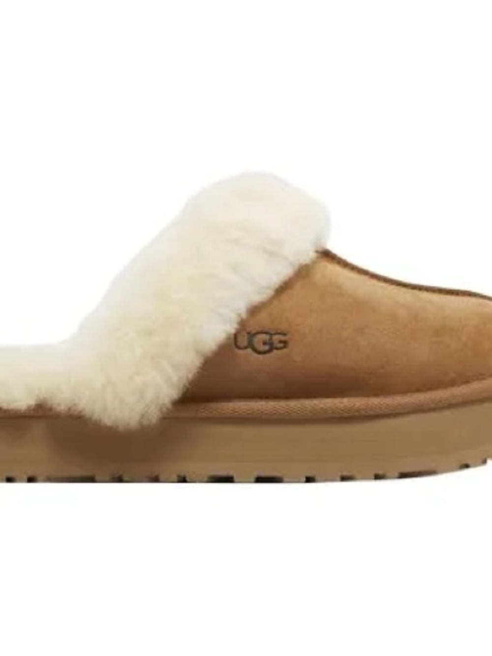 UGG Kids Chestnut Brown Suede Slippers with Cream Sheepskin Cuff